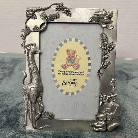 Seagull Other - Vintage Seagull Pewter Picture Frame Baby's First Birthday Giraffe Koala 1994